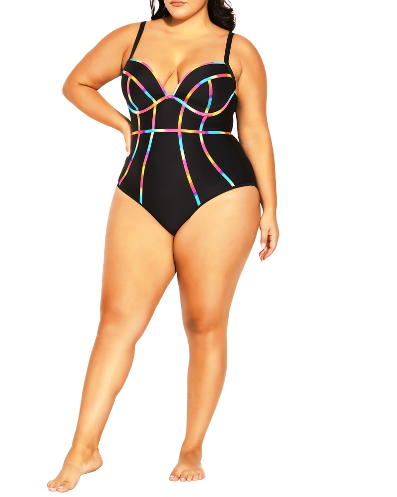 Front of a model wearing a size XS Hailey Ombre One-Piece in Black by City Chic. | dia_product_style_image_id:209969